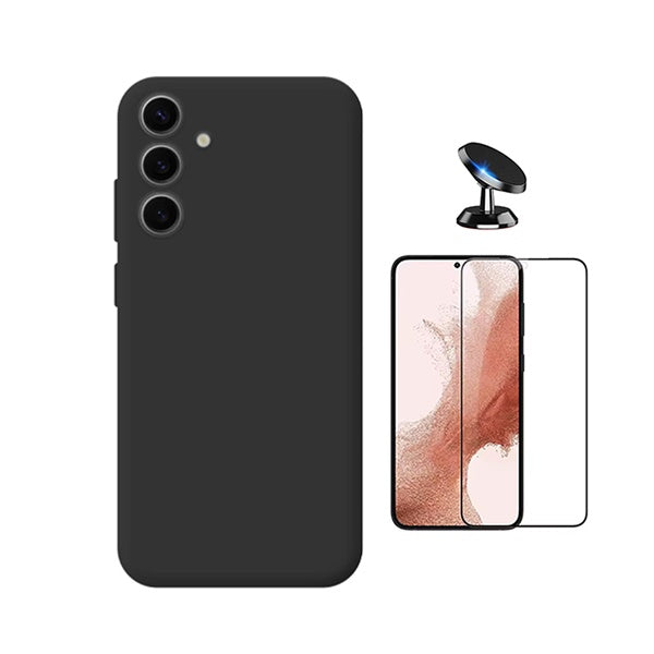 Kit Película de Vidro Temperado Gorilasglass + Capa Proteção Silicone + Suporte Magnético GIFT4ME Para Samsung Galaxy S25 FE 5G - Preto