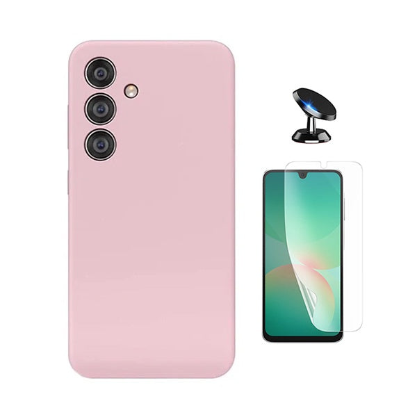 Kit Película Protectora de Hydrogel Frente + Capa Proteção Silicone + Suporte Magnético GIFT4ME Para Samsung Galaxy A17 4G - Rosa