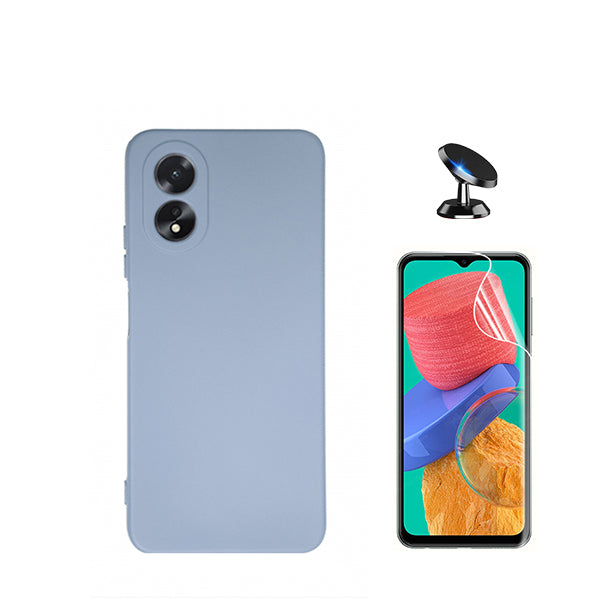 Kit Película ProtectOra de Hydrogel Frente + Capa Proteção Traseira Silicone + Suporte Magnético GIFT4ME para Oppo A18 - Azul Claro