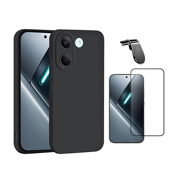Kit Película de Vidro Temperado Gorilasglass + Capa Proteção Silicone + Suporte Magnético L GIFT4ME Para Xiaomi Poco X8 Pro - Preto