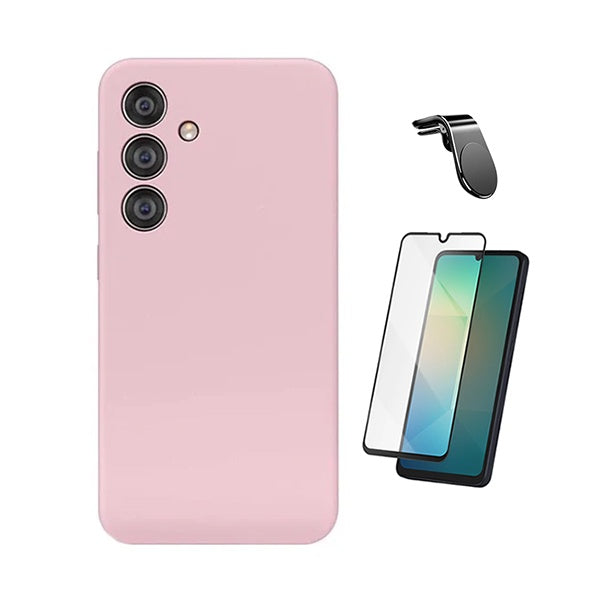 Kit Película de Vidro Temperado Gorilasglass + Capa Proteção Silicone + Suporte Magnético L GIFT4ME Para Samsung Galaxy A17 - Rosa