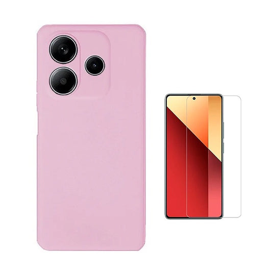 Kit Vidro Temperado Cleargorilasglass + Capa Proteção Silicone Gift4Me Para Xiaomi Redmi Note 14 4G - Rosa