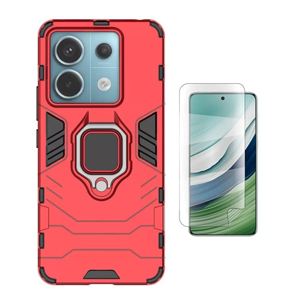 Kit Película Protectora de Hydrogel Frente + Capa de Proteção Militar Magnética Gift4Me Para Xiaomi Redmi Note 13 - Vermelho