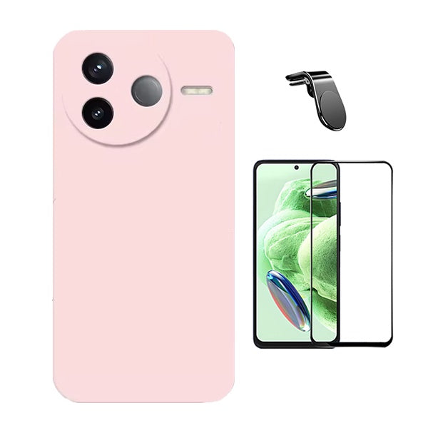 Kit Película de Vidro Temperado Gorilasglass + Capa Proteção Silicone + Suporte Magnético L GIFT4ME Para Xiaomi Poco F7 Pro - Rosa