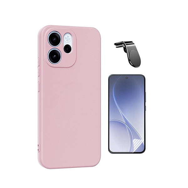 Kit Película Protectora de Hydrogel Frente + Capa Proteção Silicone + Suporte Magnético L GIFT4ME Para Oppo Reno15 FS - Rosa