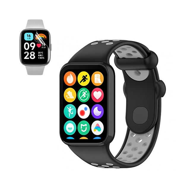 Kit Bracelete Desportiva + Película de Hydrogel Gift4Me Para Xiaomi Redmi Watch 4 - Preto / Cinza