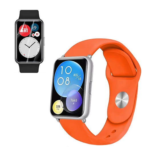 Kit Bracelete Silicone + Película de Hydrogel Gift4Me Para Huawei Watch Fit Special Edition - Laranja