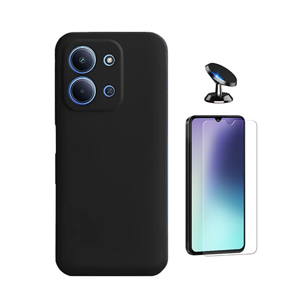 Kit Vidro Temperado Cleargorilasglass + Capa Proteção Silicone + Suporte de Carro GIFT4ME Para Xiaomi Poco C85 - Preto