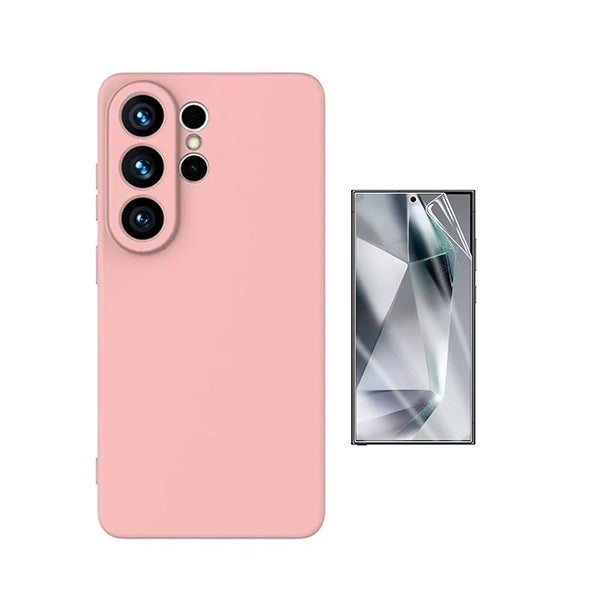 Kit Película Protectora de Hydrogel Frente + Capa Proteção Silicone GIFT4ME Para Samsung Galaxy S26 Ultra - Rosa
