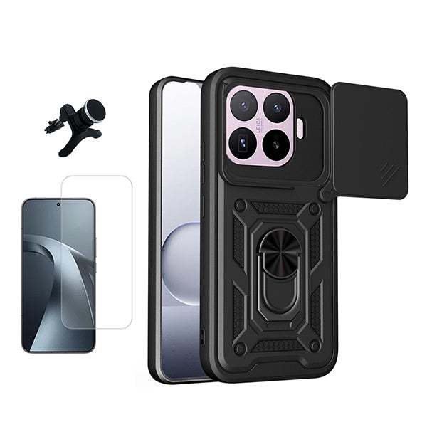 Kit Vidro Temperado Cleargorilasglass + Capa de Proteção Militar Magnética Janela + Suporte Magnético Com Pernas  GIFT4ME Para Xiaomi 17T 5G - Preto