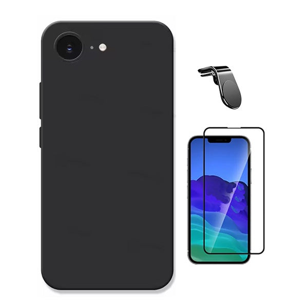 Kit Película de Vidro Temperado Gorilasglass + Capa Proteção Silicone + Suporte Magnético L GIFT4ME Para Apple iPhone 16e - Preto
