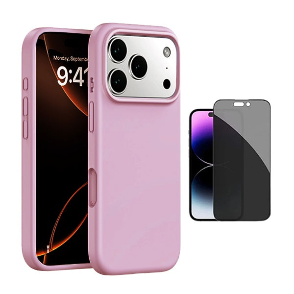 Kit Película de Vidro Temperado Privacidade + Capa Proteção Silicone GIFT4ME Para Apple iPhone 17 Pro Max - Rosa
