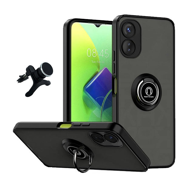 Kit Capa Anti-Impacto Clear com Anel + Suporte Magnético com Pernas GIFT4ME Para Oppo A17 - Transparente/Preto