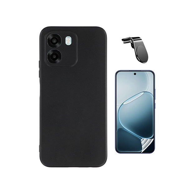 Kit Película Protectora de Hydrogel Frente + Capa Proteção Silicone + Suporte Magnético L GIFT4ME Para Oppo A6 4G - Preto