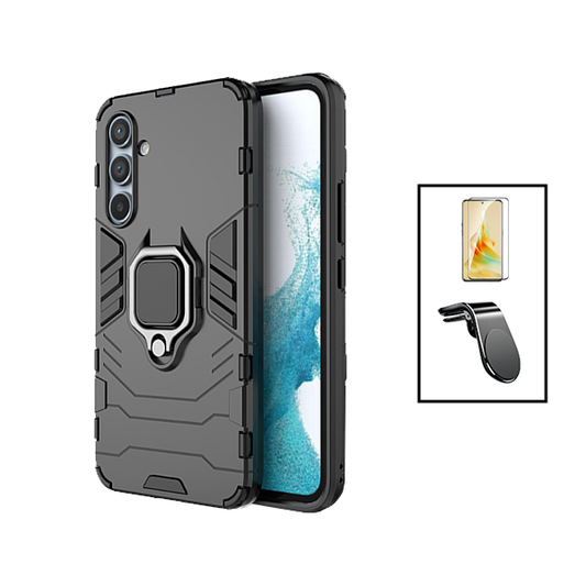 Kit Película de Vidro Temperado GOrilasGlass + Capa de Proteção Militar Magnética + Suporte de Carro Magnético L GIFT4ME para Samsung Galaxy A55 5G - Preto