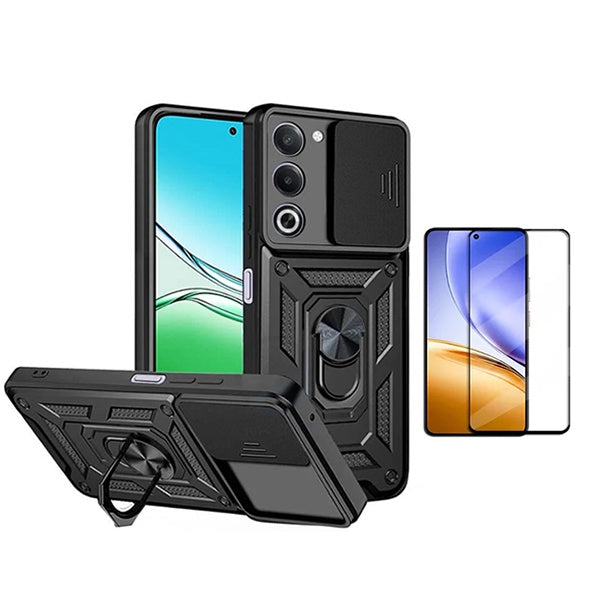 Kit Película de Vidro Temperado Gorilasglass + Capa de Proteção Militar Magnética Janela GIFT4ME Para Oppo A5 4G  - Preto