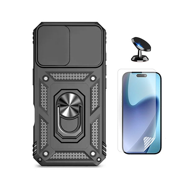 Kit Película Protectora de Hydrogel Frente + Capa de Proteção Militar Magnética Janela + Suporte Magnético GIFT4ME Para Apple iPhone 17 Pro - Preto