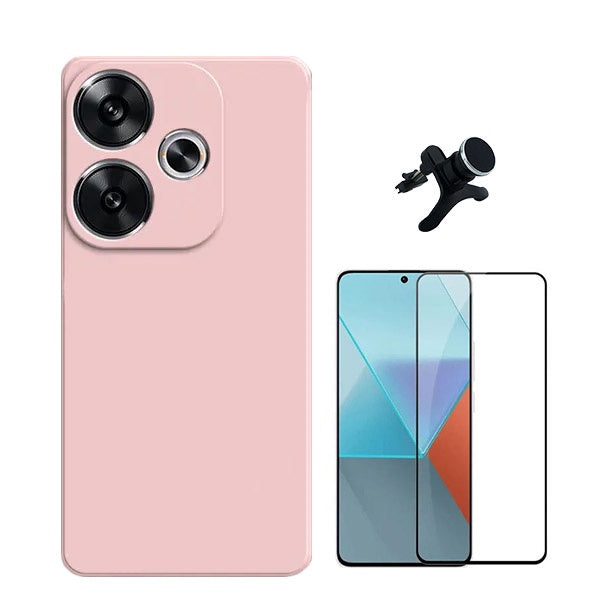 Kit Película de Vidro Temperado Gorilasglass + Capa Proteção Traseira Silicone + Suporte Reforçado de Carro GIFT4ME Compativel Com Xiaomi Poco F6 - Rosa