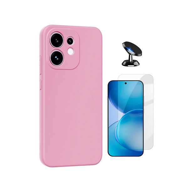Kit Vidro Temperado Cleargorilasglass + Capa Proteção Silicone + Suporte de Carro GIFT4ME Para Oppo Reno16 - Rosa
