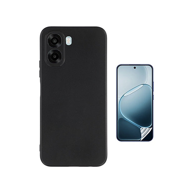 Kit Película Protectora de Hydrogel Frente + Capa Proteção Silicone GIFT4ME Para Oppo A6x - Preto