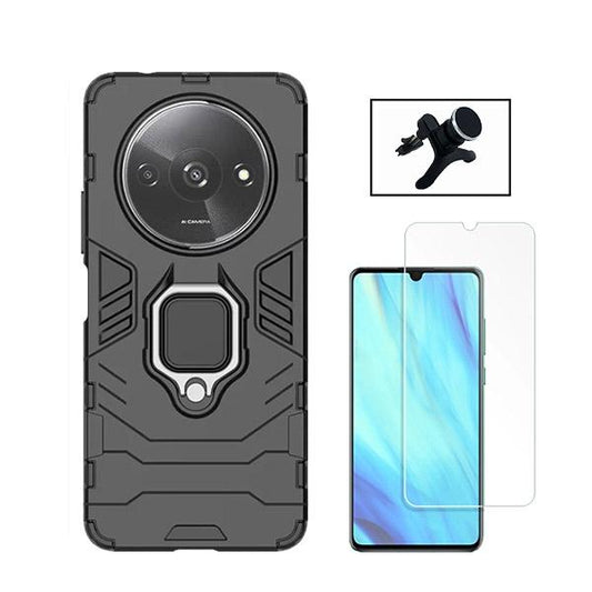 Kit Vidro Temperado ClearGOrilasGlass + Capa de Proteção Militar Magnética + Suporte Magnético Com Pernas GIFT4ME para Xiaomi Redmi A3 - Preto