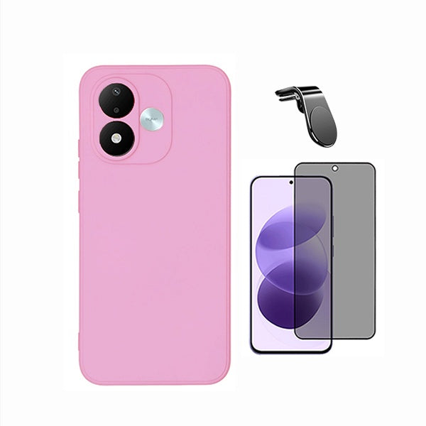 Kit Película de Vidro Temperado Privacidade + Capa Proteção Silicone + Suporte Magnético L GIFT4ME Para Xiaomi Redmi Note 17 4G - Rosa