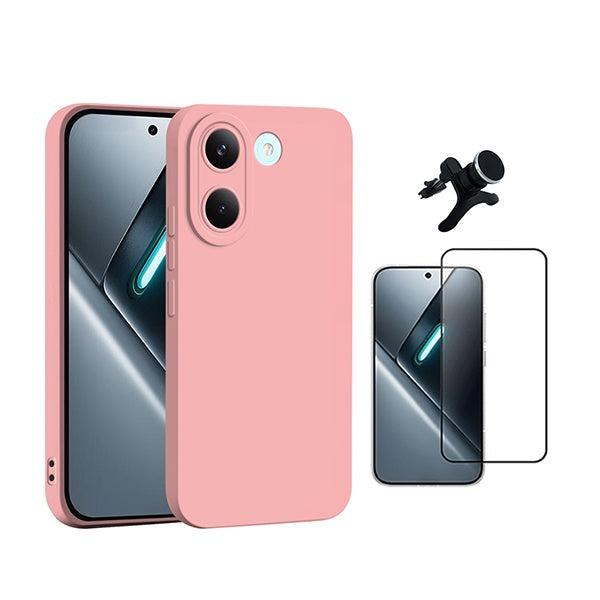 Kit Película de Vidro Temperado Gorilasglass + Capa Proteção Silicone + Suporte Reforçado de Carro GIFT4ME Para Xiaomi Poco X8 Pro - Rosa