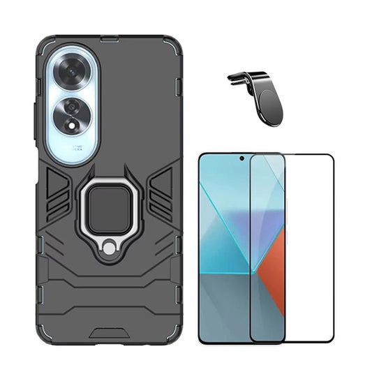 Kit Película de Vidro Temperado Gorilasglass + Capa de Proteção Militar Magnética + Suporte de Carro Magnético L GIFT4ME Compativel Com Oppo A60 - Preto