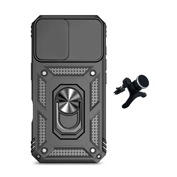 Kit Suporte Magnético Com Pernas + Capa de Proteção Militar Magnética Janela Deslizante GIFT4ME Para Xiaomi Redmi Note 13 4G - Preto