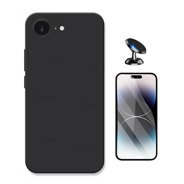 Kit Película Protectora de Hydrogel Frente + Capa Proteção Silicone + Suporte Magnético GIFT4ME Para Apple iPhone 16e - Preto