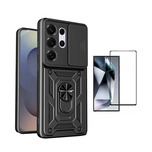 Kit Película de Vidro Temperado Gorilasglass + Capa de Proteção Militar Magnética Janela GIFT4ME Para Samsung Galaxy S26 Ultra - Preto