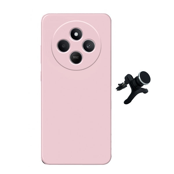 Kit Suporte Magnético Com Pernas + Capa Proteção Silicone Gift4Me Para Xiaomi Poco C75 - Rosa