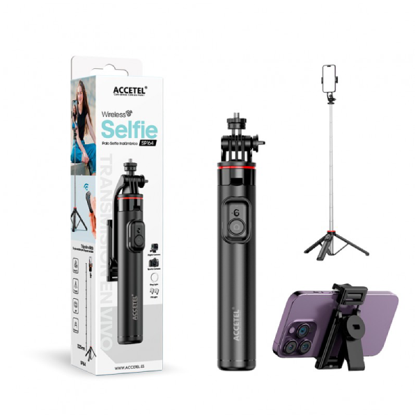 Selfie Stick Tripod SP164 6,8" Bluetooth ACCETEL    - Preto