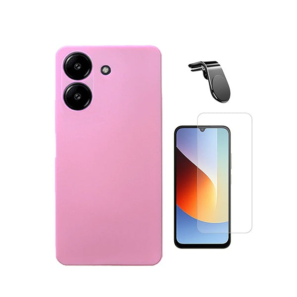 Kit Vidro Temperado Cleargorilasglass + Capa Proteção Silicone + Suporte Magnético L GIFT4ME Para Xiaomi Redmi A7 4G - Rosa