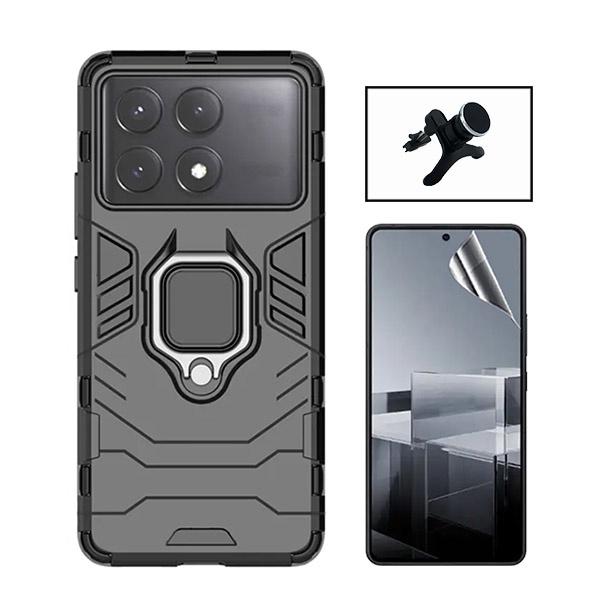 Kit Película ProtectOra de Hydrogel Frente + Capa de Proteção Militar Magnética + Suporte Magnético Com Pernas GIFT4ME para Xiaomi Poco X6 Pro - Preto