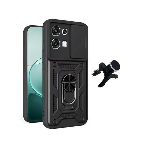 Kit Suporte Magnético Com Pernas + Capa de Proteção Militar Magnética Janela Deslizante GIFT4ME Para Oppo A6 Pro 4G - Preto