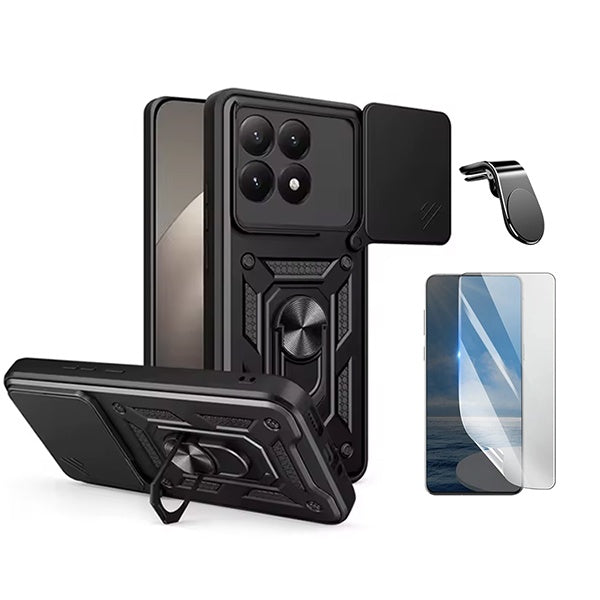 Kit Película Protectora de Hydrogel Frente + Capa de Proteção Militar Magnética Janela + Suporte de Carro Magnético L GIFT4ME Para Xiaomi 15T 5G - Preto