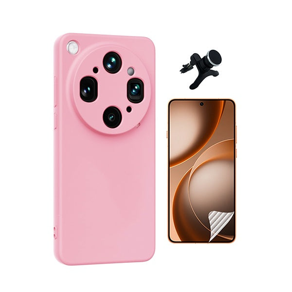 Kit Película Protectora de Hydrogel Frente + Capa Proteção Silicone + Suporte Reforçado de Carro GIFT4ME Para Oppo Find X9 Ultra - Rosa
