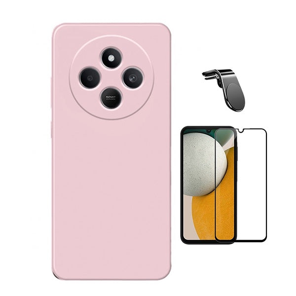 Kit Película de Vidro Temperado Gorilasglass + Capa Proteção Silicone + Suporte Magnético L Gift4Me Para Xiaomi Redmi A4 - Rosa
