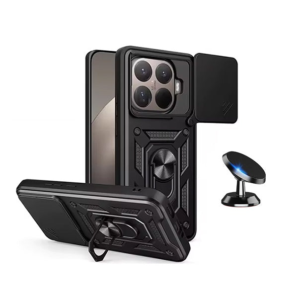 Kit Suporte Magnético + Capa de Proteção Militar Magnética Janela Deslizante GIFT4ME Para Xiaomi 15T Pro 5G - Preto