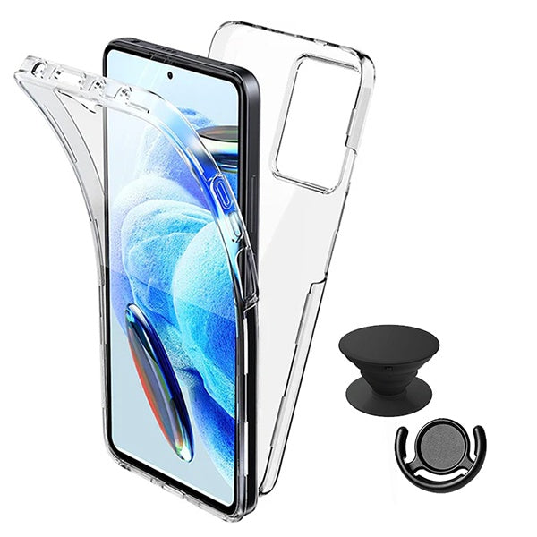 Kit Capa 360° Proteção Frente e Verso + 1 Handholder + 1 Suporte Handholder Preto GIFT4ME Para Xiaomi 14T Pro - Transparente/Preto