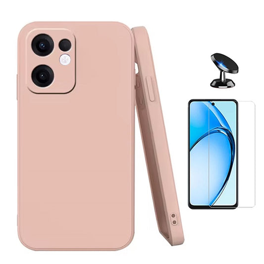 Kit Vidro Temperado Cleargorilasglass + Capa Proteção Silicone + Suporte de Carro GIFT4ME Para Oppo Reno13 F 4G - Rosa