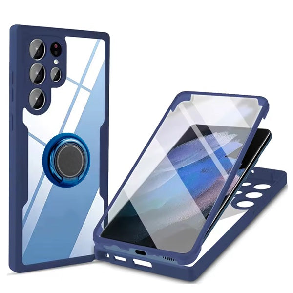 Capa 360° Proteção Frente e Verso Com Anel Magnetico Gift4Me Para Samsung Galaxy S22 Ultra - Azul Escuro
