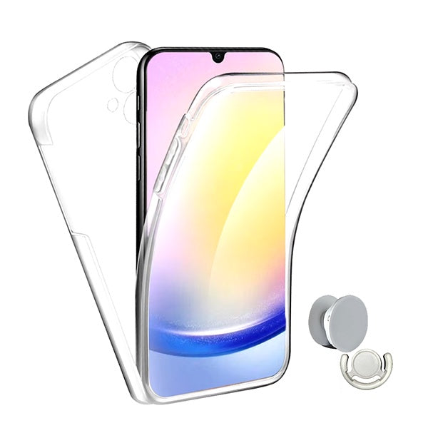Kit Capa 360° Proteção Frente e Verso + 1 Handholder + 1 Suporte Handholder Branco Gift4Me Para Samsung Galaxy A06 - Transparente/Branco