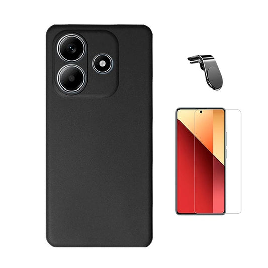 Kit Vidro Temperado Cleargorilasglass + Capa Proteção Silicone + Suporte Magnético L Gift4Me Para Xiaomi Redmi Note 14 - Preto