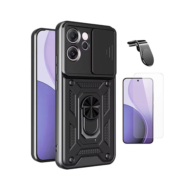 Kit Vidro Temperado Cleargorilasglass + Capa de Proteção Militar Magnética Janela + Suporte de Carro Magnético L GIFT4ME Para Oppo Reno14 F 5G - Preto