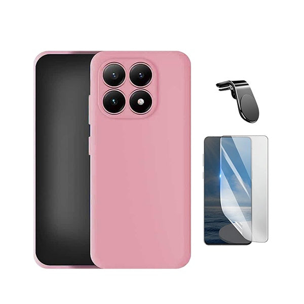 Kit Película Protectora de Hydrogel Frente + Capa Proteção Silicone + Suporte Magnético L GIFT4ME Para Xiaomi 17 5G - Rosa