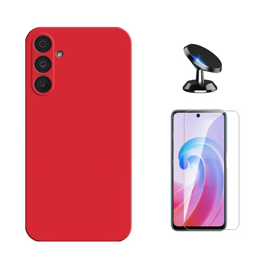 Kit Vidro Temperado Cleargorilasglass + Capa Proteção Silicone + Suporte de Carro GIFT4ME Para Samsung Galaxy A36 - Vermelha