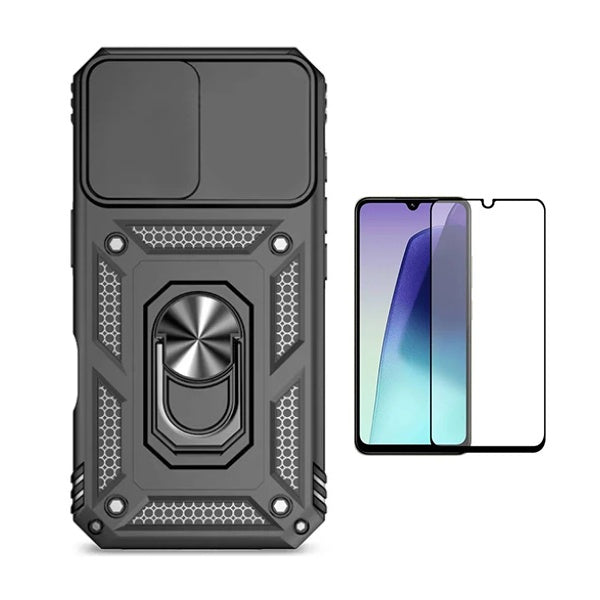 Kit Película de Vidro Temperado Gorilasglass + Capa de Proteção Militar Magnética Janela GIFT4ME Para Xiaomi Redmi A5 4G - Preto