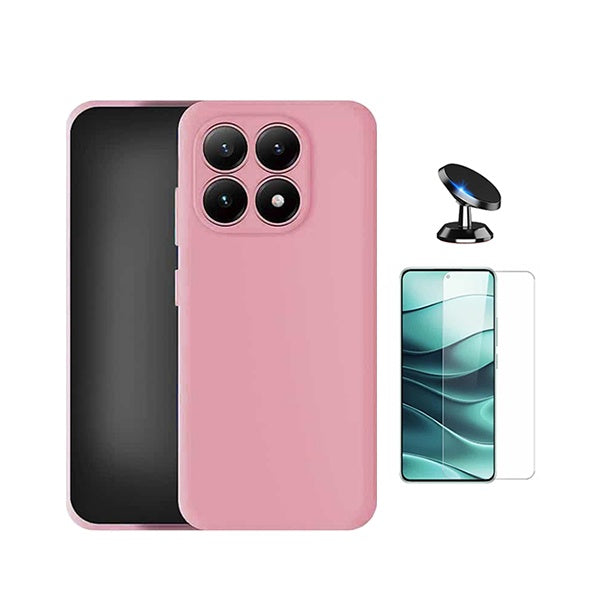 Kit Vidro Temperado Cleargorilasglass + Capa Proteção Silicone + Suporte de Carro GIFT4ME Para Xiaomi 17 5G - Rosa
